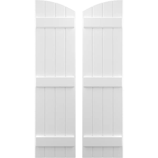 Ekena Millwork Americraft 4-Board (3 Batten) Wood Joined Board-n-Batten Shutters w/Ellipt Top, ARW401BE414X41WHH, PR ARW401BE414X41WHH - main
